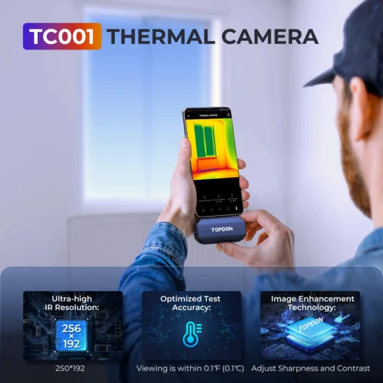 Topdon Tc001 Suministro de fábrica Uso de teléfonos inteligentes Mini cámara térmica portátil de medición de termografía Teléfono móvil Android Cámara termográfica infrarroja IR Cámara de imágenes
